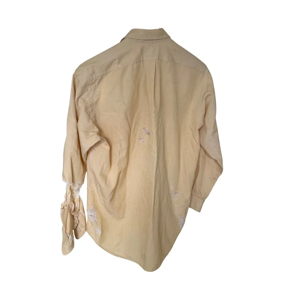 Polo Ralph Lauren Benford Silk Cotton‎ Shirt Yellow Distressed Thrashed Mens L
